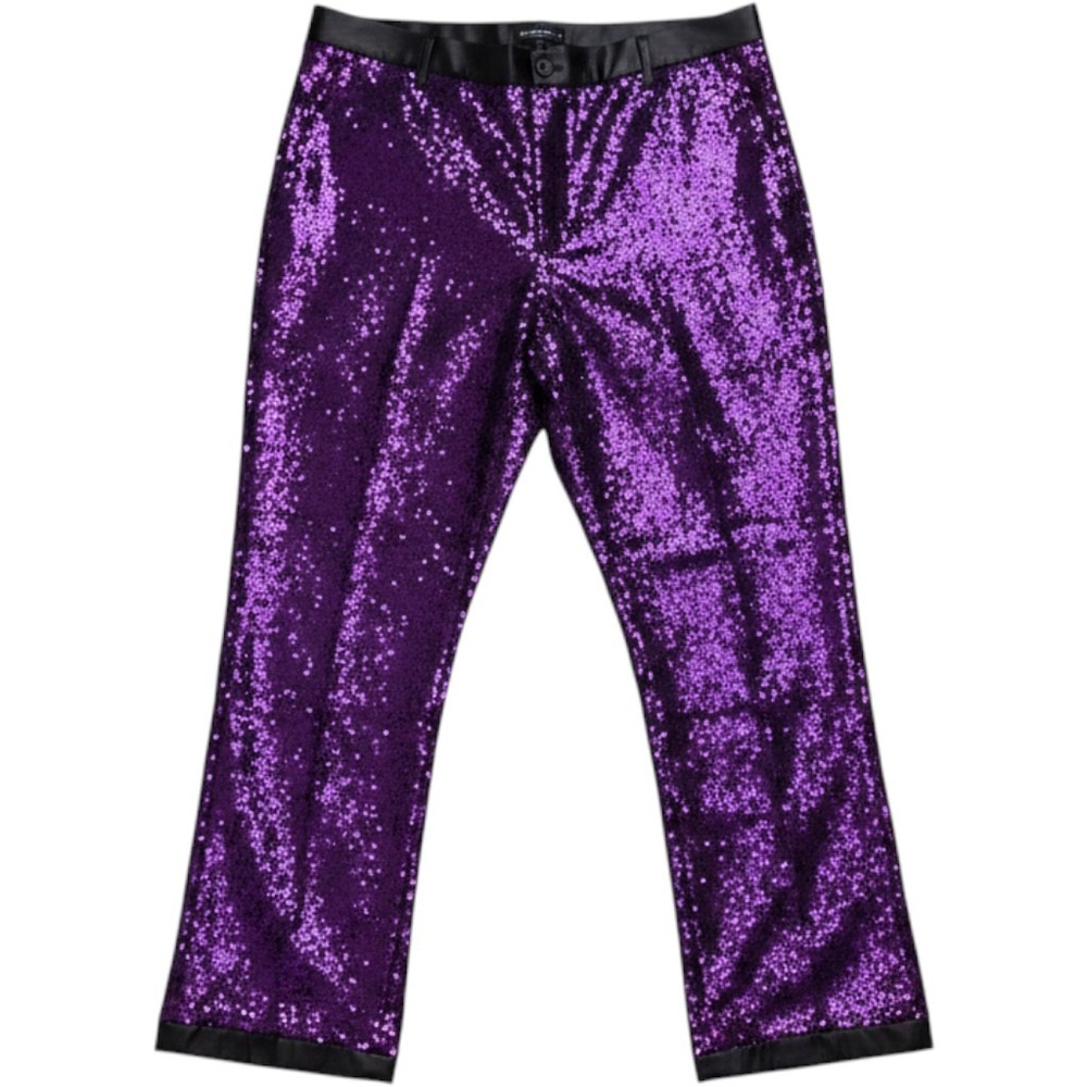 Lars Amadeus Mens Purple Sequin Dress Pants Stage Party Trousers Size 36 New